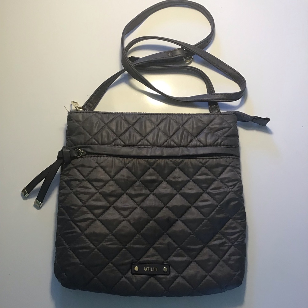 Used Utiliti Gray Quilted Shoulder Cross Body Bag Purse Handbag